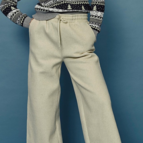 Beige cream felt wool blend high waist wide leg pants NWT - Picture 8 of 8